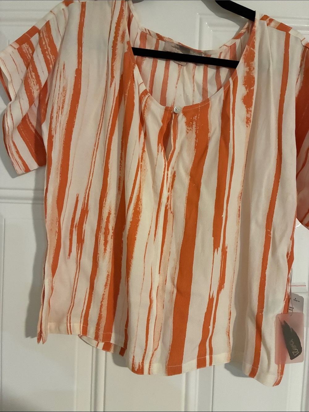 Forever 21 Orange and Cream Vertical Stripe Short Sleeve Blouse